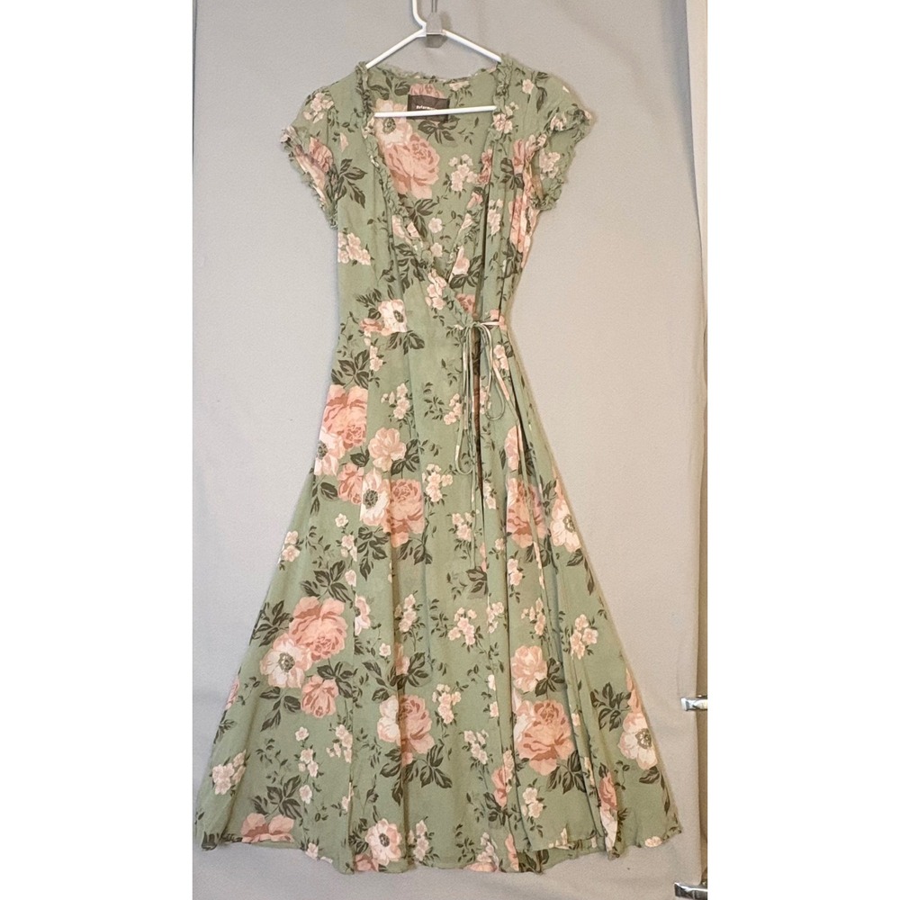 Reformation Gwenyth Midi Wrap Dress Athena Romantic Floral Print Green Pink Med